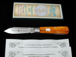 Dollar Knife Co. Smooth Orange Camel Bone with White Shield Jack Knife by Cooper Cutlery USA OCB-WS