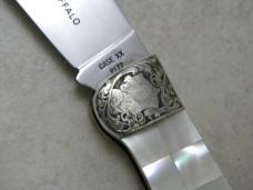 Case XX USA Shaw Leibowitz Pearl Buffalo Clasp Knife in Wooden Box