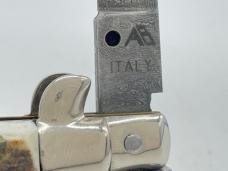 AB ITALY Genuine Stag Bolster Lock Damascus Stiletto Push Button Automatic 