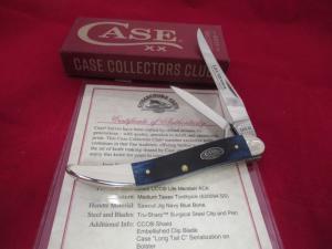 Case Collector Club Sawcut Navy Blue Bone Medium Texas Tooth Pick Pattern # 620094 SS
