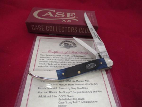 Case Collector Club Sawcut Navy Blue Bone Medium Texas Tooth Pick Pattern # 620094 SS Case Collector Club Sawcut Navy Blue Bone Medium Texas Tooth Pick Pattern # 620094 SS