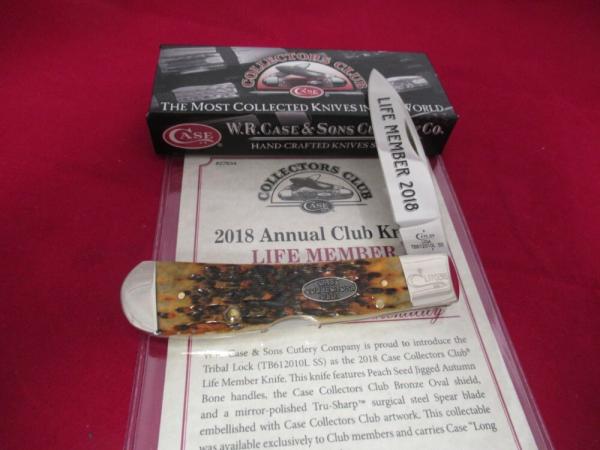 Case Collector Club Peachseed Jigged Autumn Bone Tribal Lock Pattern # TB 612010L SS Case Collector Club Peachseed Jigged Autumn Bone Tribal Lock Pattern # TB 612010L SS