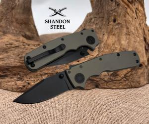 Demko Knives Shark Cub Clip Point Knife Black 20CV Blade Artillery Gray Aluminum