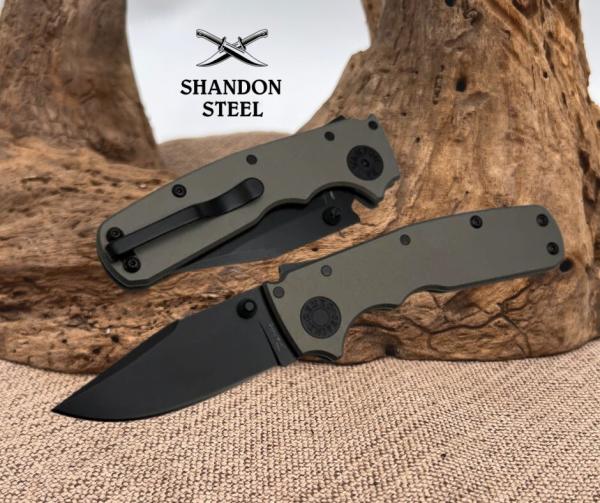 Demko Knives Shark Cub Clip Point Knife Black 20CV Blade Artillery Gray Aluminum Demko Knives Shark Cub Clip Point Knife Black 20CV Blade Artillery Gray Aluminum