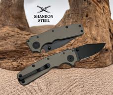 Demko Knives Shark Cub Clip Point Knife Black 20CV Blade Artillery Gray Aluminum