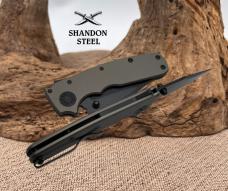 Demko Knives Shark Cub Clip Point Knife Black 20CV Blade Artillery Gray Aluminum
