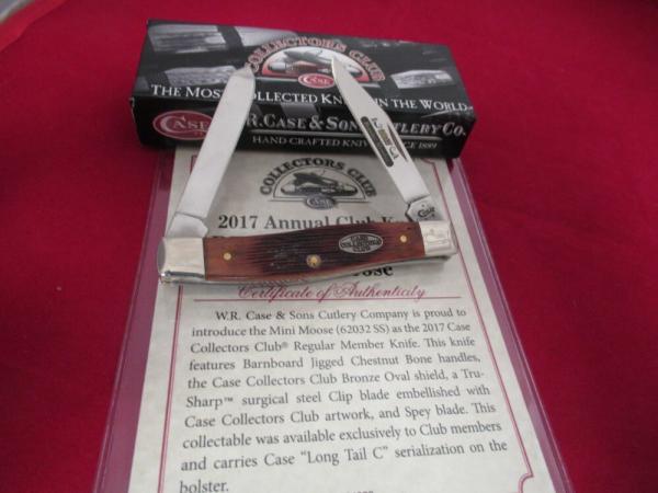 Case Collector Club Barnboard Chestnut Bone Mini Moose Pattern # 62032 SS Case Collector Club Barnboard Chestnut Bone Mini Moose Pattern # 62032 SS