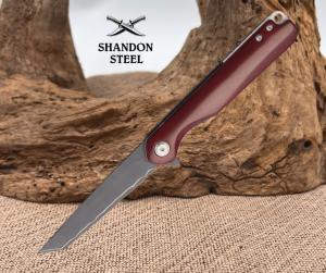 Robeson Linerlock Folding Knife 3.5" Damascus Steel Blade Red Smooth Bone Handle