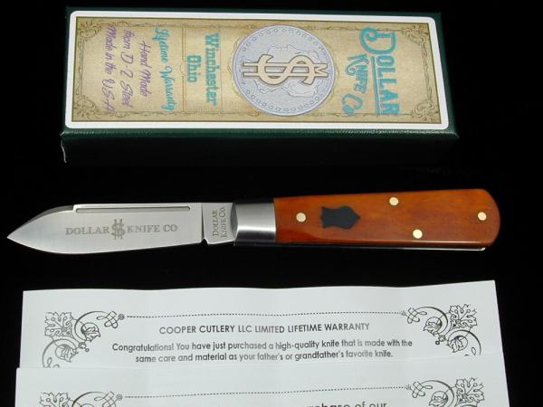 Dollar Knife Co. Smooth Orange Camel Bone with Black Shield Jack Knife by Cooper Cutlery USA OCB-BLS