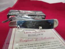 Case Collector Club Barnboard  Jigged Mediterranean Blue Bone Russlock Pattern # 6195 L SS