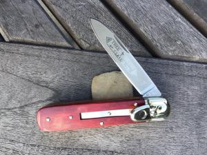 Vintage German Boker 712 Lever Lock Auto Smooth Red Bone Knife Rare and Beautiful!