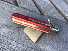Vintage German Boker 712 Lever Lock Auto Smooth Red Bone Knife Rare and Beautiful!