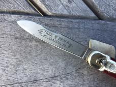 Vintage German Boker 712 Lever Lock Auto Smooth Red Bone Knife Rare and Beautiful!