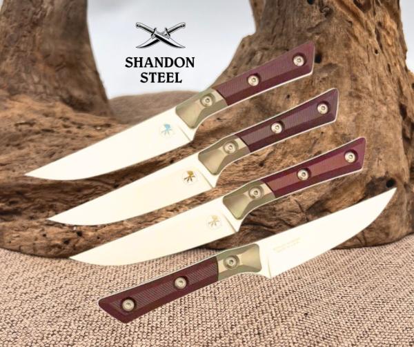 Microtech Steak 4 Piece Set Merlot G-10 Handle w/ Stonewash M390MK 3600-10SETMR Microtech Steak 4 Piece Set Merlot G-10 Handle w/ Stonewash M390MK 3600-10SETMR