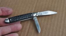 Knott's Berry Farm 2 Blade Jigged Black 3" Closed Tight Snap On Both Blades Providence Cut. Co. USA