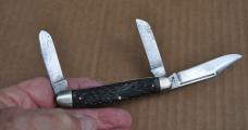 Kutmaster Utica NY USA 4" Closed Jiged Black Stockman All Blades Snap Brass liners Brass Bolsters