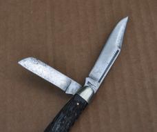 Kutmaster Utica NY USA 4" Closed Jiged Black Stockman All Blades Snap Brass liners Brass Bolsters
