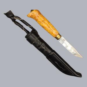 Vintage 1990s Finnish Vuolu Puukko Knife with Masur Birch Handle #8708
