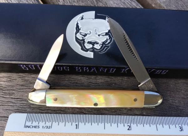 Bulldog Brand German Mini 2 Blade Pen Knife Gold Lip Pearl Beautiful!