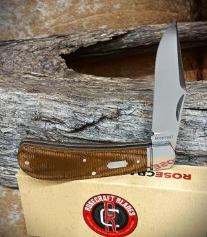RoseCraft Blades Lannys Clip Hatchie River Jack RCT033-LBM Light Brown Micarta 14C28N Stainless