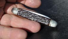 Boker USA 9023 Cigar Jack 2 Blade Jigged Red Bone Long Pull Slight Use Ringed Bolsters 