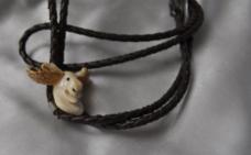 Bola Tie Moose Head Old Piece Carved from Ivory Leather Cord Sterling Silver Tips Wire Ends