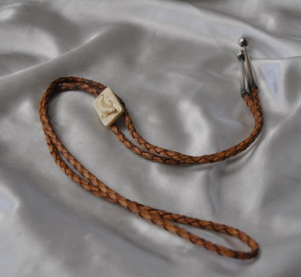 Bola Tie Seal Sitting On Ice Flow Carved From Ivory Leather Cord With Sterling Silver Tips 