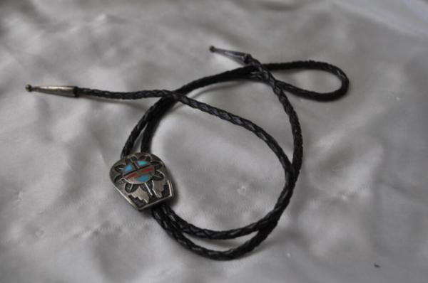 Bola Tie From An Old Fella's Collection Sterling Silver Navajo Braided leathe Cord Sterling Tips