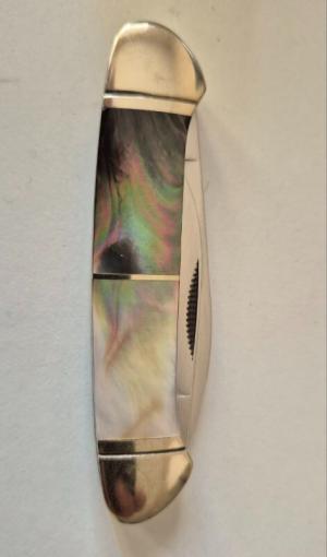 3 5/8"Rough Rider Canoe Knife, RR231, Very Nice Rainbow Peral Handles