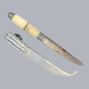 Antique 1900s Finnish Miniature Luupää Puukko Knife with Aluminium Sheath #8716