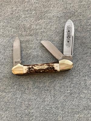 Vintage Robert Klass KISSING CRANE 1977 NKCA  CanoeGunboat 3-Blade Pocket Knife - MINT