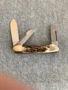Vintage Robert Klass KISSING CRANE, 1977 NKCA , Canoe/Gunboat, 3-Blade, Pocket Knife - MINT