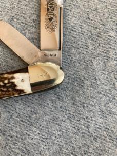 Vintage Robert Klass KISSING CRANE, 1977 NKCA , Canoe/Gunboat, 3-Blade, Pocket Knife - MINT