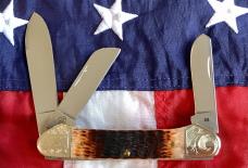 2008 Gunboat Canoe (Mdl# 6394 SS) Sweet Brown Bone Handles +Scrolled Bolsters -NOS in Orig box Minty