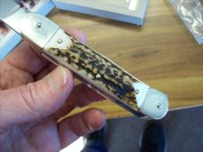 Hubertus Knife Solingen, Germany Large Size 11 Spear-Point Blade Genuine Stag/Antler NIB