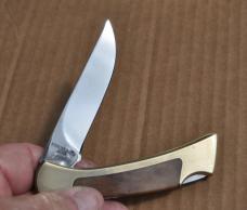 Olsen OK Folding Knife Japan Late 70s Factory Mint 4" Closed Solid Brass Frame Smooth Bone Insert