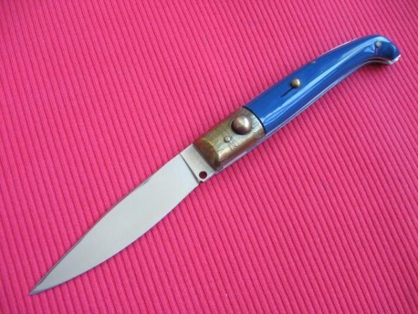 Vintage Italian Indiana Engraved Bolster Button Open/Close Switchblade Knife - New Old Stock