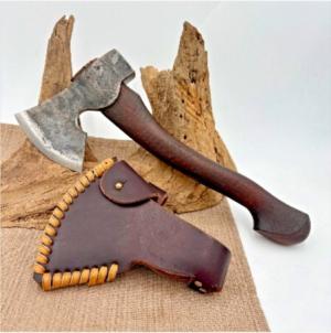 H&B Forge USA Hand Forged High Carbon Steel Bearded Carving Axe w Leather Sheath