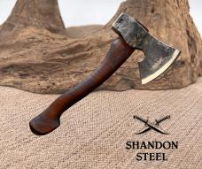 H&B Forge USA Hand Forged High Carbon Steel Bearded Carving Axe w Leather Sheath