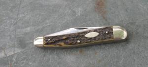 Hoffritz Seahorse 3 5/8" Gnarly Italian Stag 2 Blades Nickel BolstersPins & Shield Near Mint
