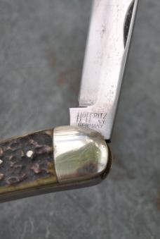 Hoffritz Seahorse 3 5/8" Gnarly Italian Stag 2 Blades Nickel BolstersPins & Shield Near Mint