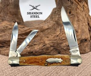Kinfolks Center Swell Bone Handle 3 Blade Whittler Folding Pocket Knife (07)