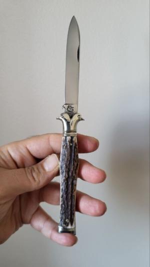 Rare 4 1/4" Custom Handmade Double Bird's Head Bolster Knife with Beautiful Stag Handles