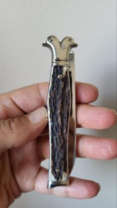 Rare 4 1/4" Custom Handmade Double Bird's Head Bolster Knife with Beautiful Stag Handles