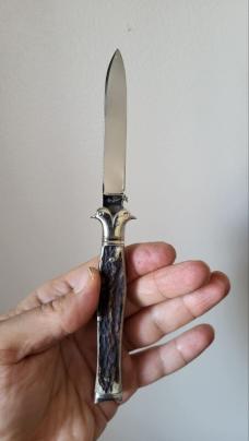 Rare 4 1/4" Custom Handmade Double Bird's Head Bolster Knife with Beautiful Stag Handles