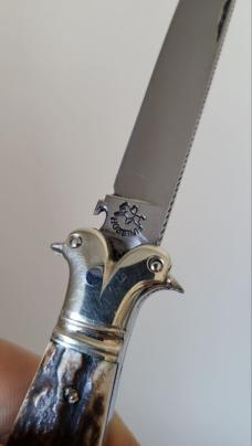 Rare 4 1/4" Custom Handmade Double Bird's Head Bolster Knife with Beautiful Stag Handles