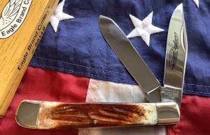 Vintage Parker Eagle Brand Trapper Mdl 95149 w Fantastic Appaloosa Bone Handles -a beauty