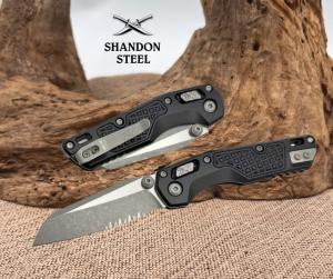 Microtech MSI RAM LOK Mini Black Frag Aluminum Handles w/ Apocalyptic Serrated M390MK 210M-11APFR