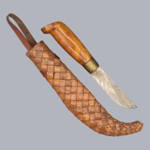 Vintage 1940s Finnish WWII Trench Art Puukko Knife with Birchbark Sheath #8735