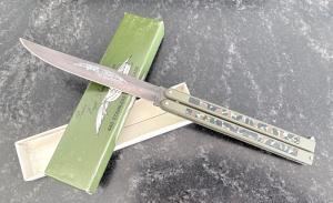 Vintage Parker Balisong Butterfly Knife OD Green and Camo Handle Japan Unused